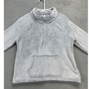 FatFace Sherpa Fleece Pullover Sweater Womens Large Grey Half Zip Pockets Ladies